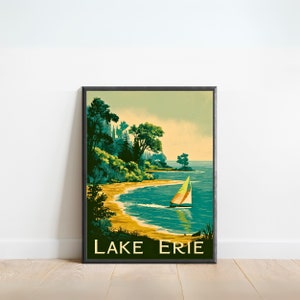 Lake Erie Vintage Travel Poster - Lake Erie Print, Great Lakes Wall Art, Framed, Gift Great Lakes Present