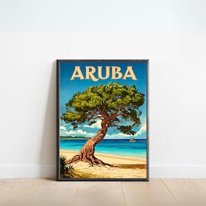 Aruba Vintage Travel Poster - Aruba Print, Caribbean Wall Art, Framed, Gift, Caribbean Island Present