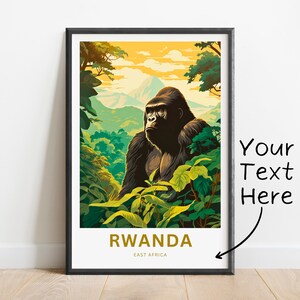 Personalized Rwanda Travel Print - Rwanda poster, East Africa Wall Art, Framed present, Gift United Africa Decor, Custom Text