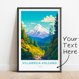 Personalized Villarrica Volcano Travel Print - Villarrica Volcano poster, Rucapillán Wall Art, Framed present, Gift Chile Present