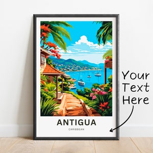 パーソナライズされたアンティグア旅行プリント - アンティグアポスター、カリブ海の壁アート、額入りプレゼント、ギフト アンティグア・バーブーダ アンティグア プレゼント