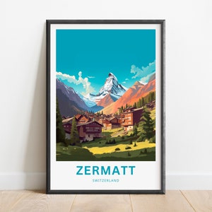 Zermatt Travel Print - Zermatt poster, Switzerland Wall Art, Framed present, Gift Switzerland Present