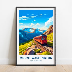 Mount Washington Travel Print - Mount Washington poster, New Hampshire Wall Art, Framed present, Gift New Hampshire Present