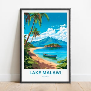 Malawi See Reisedruck - Malawi See Poster, Afrika Wand Kunst, gerahmtes Geschenk, Geschenk Afrika Geschenk