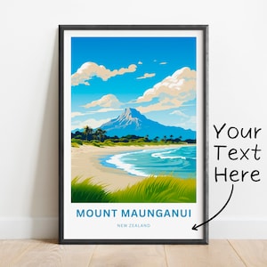Personalized Mount Maunganui Travel Print - Mount Maunganui poster, New Zealand Wall Art, Framed present, Gift New Zealand Present