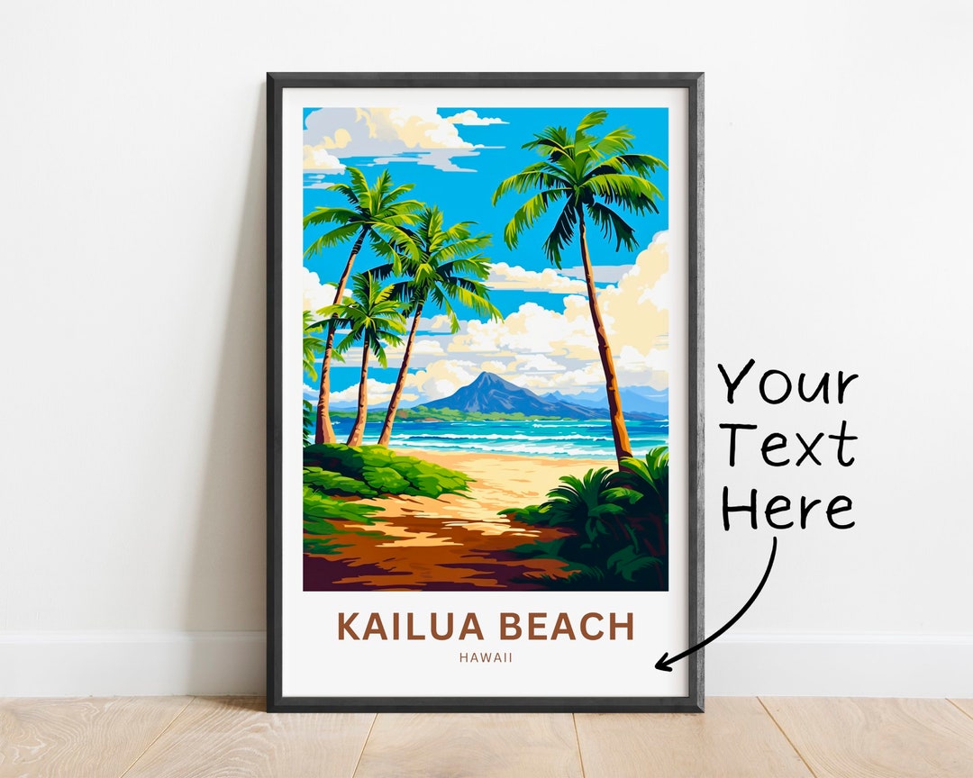Personalized Kailua Beach Travel Print Kailua Beach Poster, Hawaii Wall