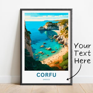 Personalized Corfu Travel Print - Corfu poster, Greece Wall Art, Framed present, Gift Greece Present