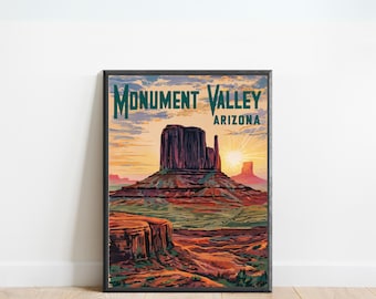 Monument Valley Vintage Travel Poster - Monument Valley Print, Arizona Wall Art, Framed, Gift Utah Present