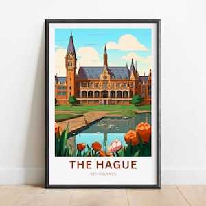 The Hague Travel Print - The Hague poster, Netherlands Wall Art, Framed present, Gift Netherlands Present, Custom Your Text Personalized