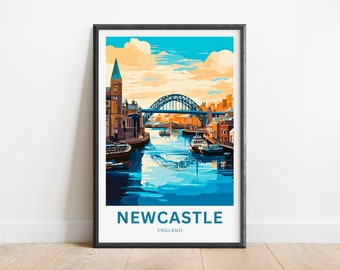 Newcastle Travel Print - Newcastle poster, England Wall Art, Framed present, Gift England Present