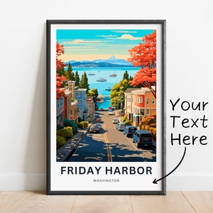 Personalized Friday Harbor Travel Print - Friday Harbor San Juan Island poster, Washington Wall Art, Framed present, Gift Washington Present