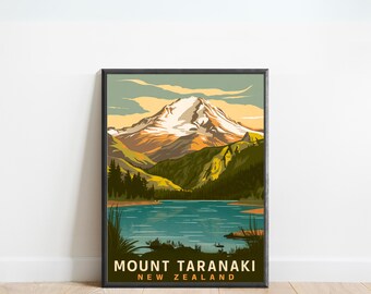 Mount Taranaki New Zealand - Retro Travel Poster - Vintage Mid