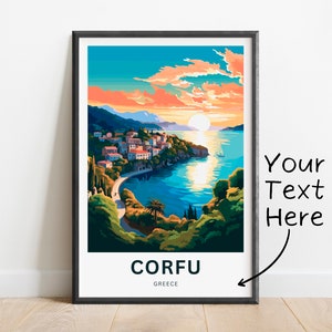 Personalized Corfu Travel Print - Corfu poster, Greece Wall Art, Framed present, Gift Greece Present