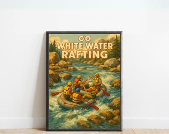 Vintage White Water Rafting Poster – Adventure Travel Wall Art for Cabin or Lodge Decor | Retro River Rafting Print | Nature Sports Artwork