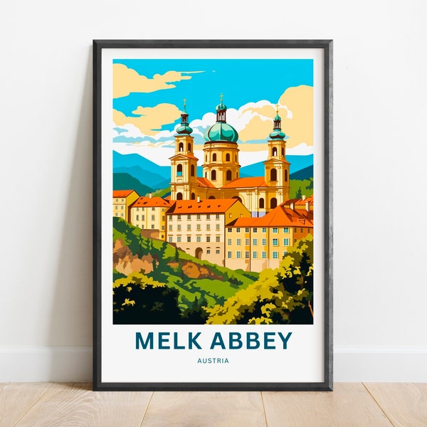 Milk Abbey Travel Print - Milk Abbey poster, Stift Melk Austria Wall Art, Framed, Gift Austria Present, Custom Your Text Personalized