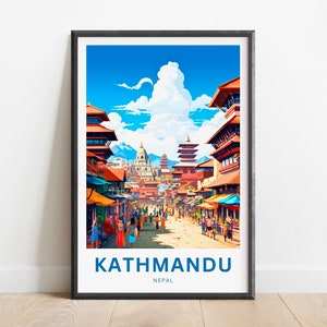 Kathmandu Travel Print - Kathmandu poster, Nepal Wall Art, Framed present, Gift Nepal Present