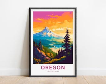 Oregon Travel Poster: Mount Hood Print, Pacific Northwest Wall Art