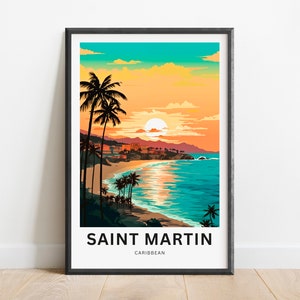 Saint Martin Reisedruck - Saint Martin Poster, Karibik Wandkunst, gerahmtes Geschenk, Geschenk Sint Maarten Geschenk