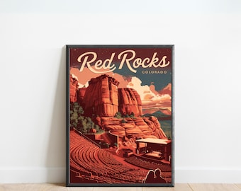 Red Rocks Vintage Reiseplakat - Red Rocks Druck, Colorado Vintage Wand Kunst, gerahmtes Geschenk, Geschenk Colorado Present