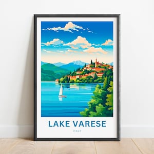 Lake Varese Travel Print - Lake Varese poster, Italy Wall Art, Framed present, Gift Italy Present