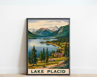 Lake Placid Vintage Travel Poster - Lake Placid Print, Adirondack Wall Art, Framed, Gift Nevada Present