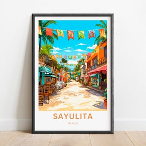 Sayulita Reisedruck - Sayulita Poster, Mexiko Wandkunst, gerahmtes Geschenk, Geschenk Mexiko Geschenk