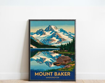 Mount Baker vintage reisposter - Mount Baker-print, Washington Wall Art, ingelijst, cadeau Washington Present