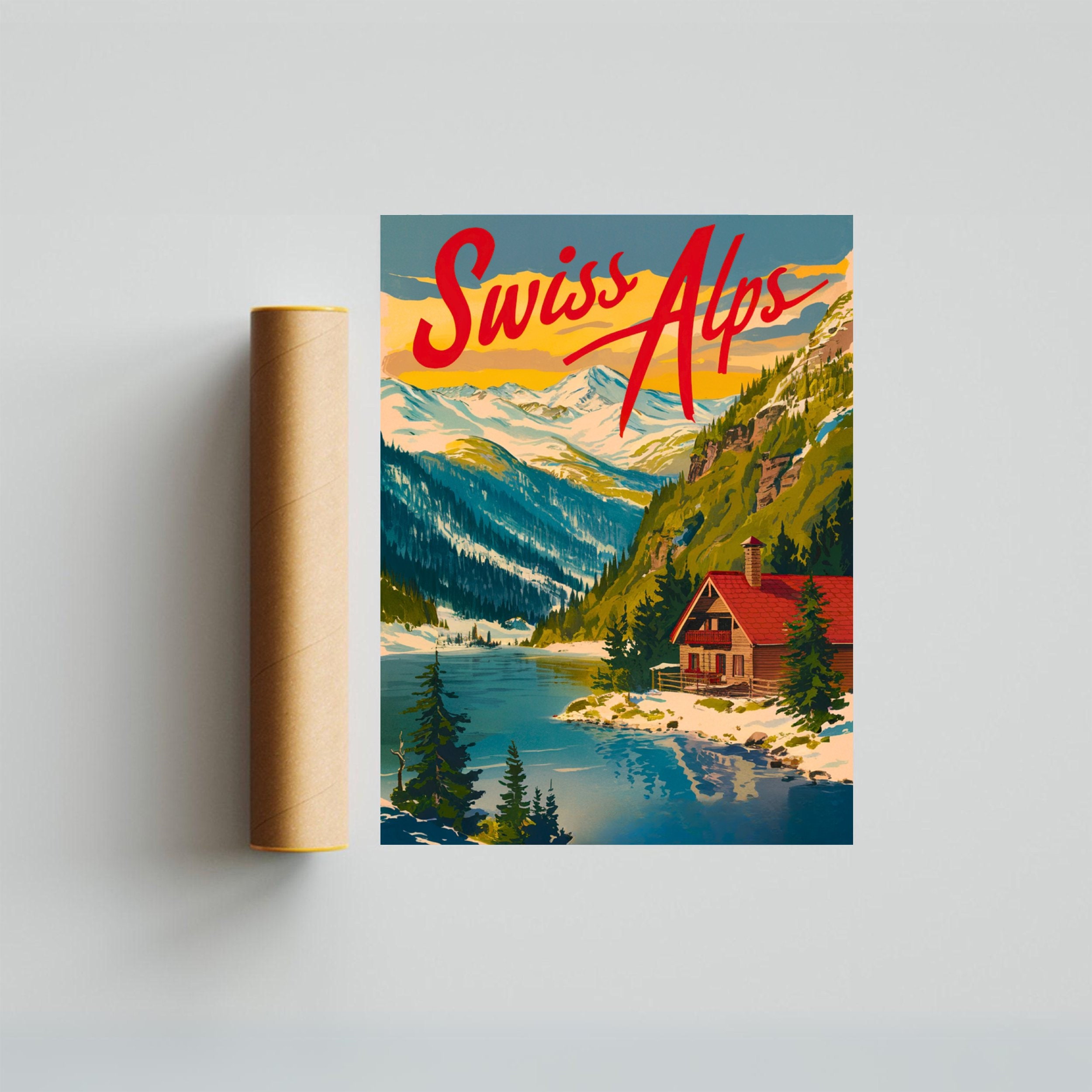 Swiss Alps Vintage Travel Poster: Switzerland Wall Art - Etsy