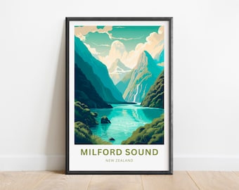 Milford Sound Travel Print - Milford Sound poster, New Zealand Wall Art, Framed present, Gift New Zealand Present