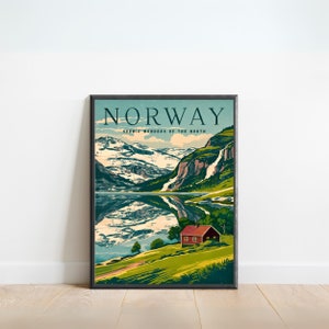 Cartel de viaje vintage de Noruega - Impresión de Noruega, Arte de la pared de Irlanda, Enmarcado, Regalo Irlanda presente