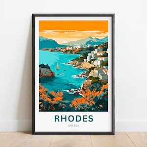 Rhodes Travel Print - Rhodes poster, Greece Wall Art, Framed present, Gift Greece Present