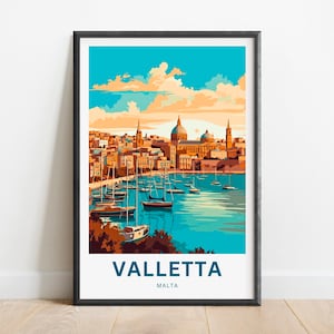 Valletta Travel Print - Valletta poster, Malta Wall Art, Framed present, Gift Malta Present
