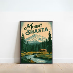 Mount Shasta Vintage Travel Poster - Mount Shasta Print, California Wall Art, Framed present, Gift California Present