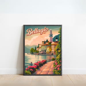 Bellagio Vintage Travel Poster - Bellagio Print, Italy Wall Art, Framed, Gift Italy Present