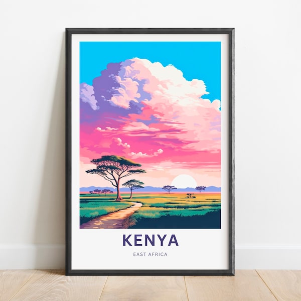 Kenya Travel Print - Kenya poster, East Africa Wall Art, Framed present, Gift Africa Decor Present, Customize Your Text
