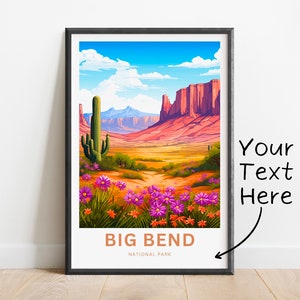 Impresión de viaje personalizada del Parque Nacional Big Bend: póster de Big Bend, arte de pared de Texas, regalo enmarcado, regalo de Estados Unidos, texto personalizado