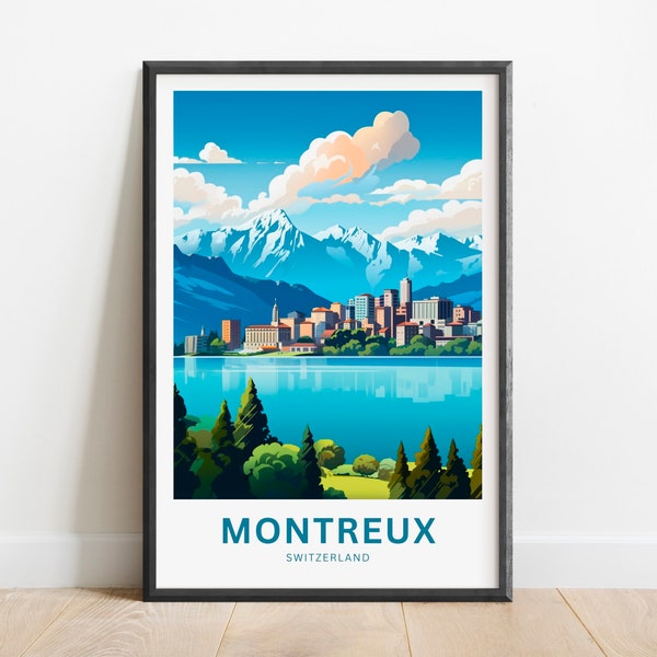 Montreux Travel Print - Montreux poster, Switzerland Wall Art, Framed present, Gift Switzerland Present