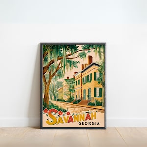 Savannah Vintage Reiseplakat - Georgien Druck, Europa Wandkunst, gerahmt, Geschenk Westasien Geschenk