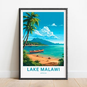 Malawi See Reisedruck - Malawi See Poster, Afrika Wand Kunst, gerahmtes Geschenk, Geschenk Afrika Geschenk