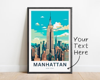 Personalisierte Manhattan Reise-Druck - Manhattan Poster, New York Wandkunst, gerahmtes Geschenk, Geschenk New York Geschenk,