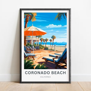 Impressão de viagem de Coronado - pôster de Coronado Valley, arte de parede da Califórnia, presente emoldurado, presente presente da Califórnia