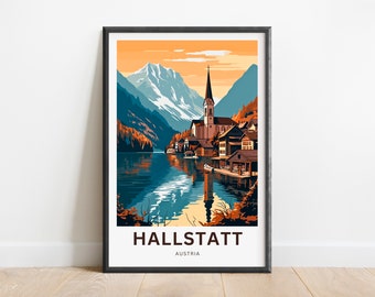 Hallstatt Travel Print - Hallstatt poster, Austria Wall Art, Framed present, Gift Austria Present