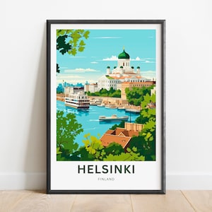 Helsinki Travel Print - Helsinki poster, Finland Wall Art, Framed present, Gift Finnish Art Decor Present, Customize Your Text