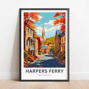 Harpers Ferry Travel Print - Harper&#39;s Ferry poster, West Virginia Wall Art, Framed present, Gift West Virginia Present, Customized Your Text