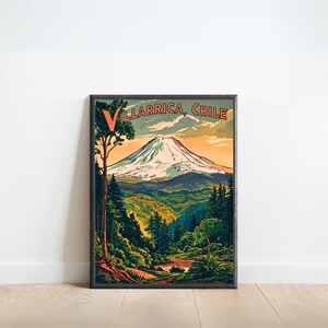 Villarrica Mountain Vintage Travel Poster - Villarrica Print, Chile Wall Art, Framed, Gift Chile Present