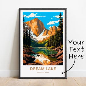 Personalized Dream Lake Travel Print - Dream Lake poster, National Park Wall Art, Decor, Framed present, Gift Colorado Present
