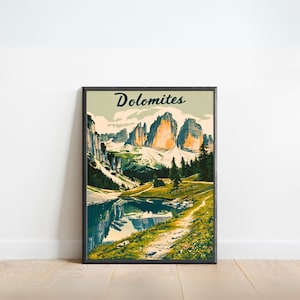 Dolomites Vintage Travel Poster - Dolomites Print, Italy Wall Art, Framed, Gift Italy Present