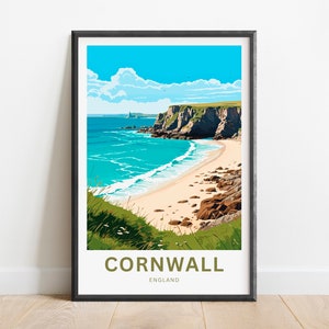 Cornwall Travel Print - Cornwall poster, England Wall Art, Framed present, Gift England Present