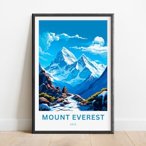 Mount Everest Travel Print - Mount Everest Poster, Everest Himalaya Asien Wandkunst, gerahmtes Geschenk, Geschenk Himalaya Asien