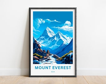 Mount Everest Travel Print - Mount Everest poster, Everest Himalayas Asia Wall Art, Framed present, Gift Himalayas Asia Present